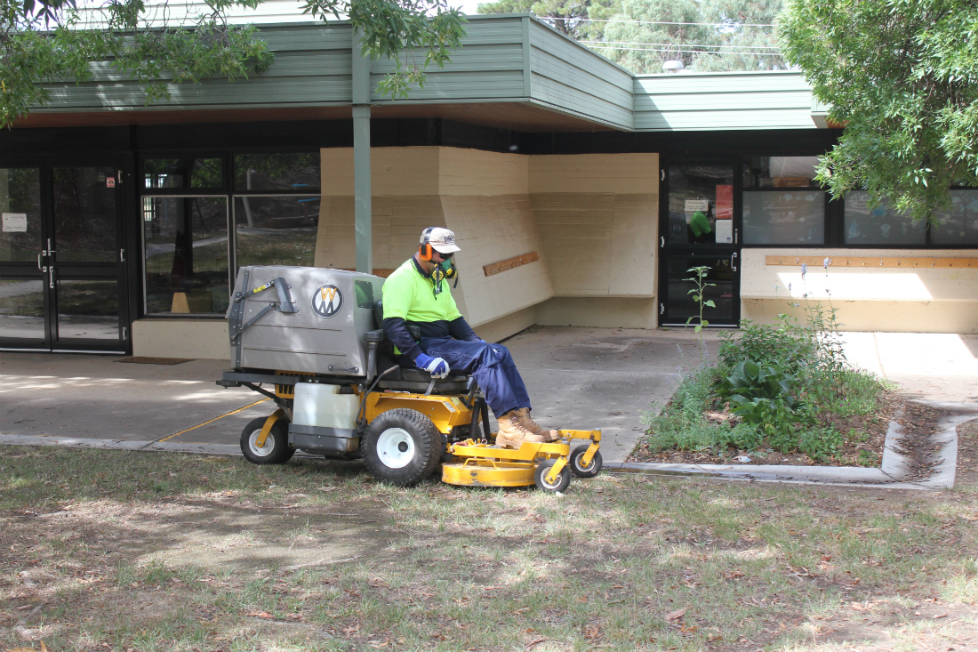 Our services: push and ride on mowing Koomarri's Garden maintenance team
